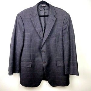 Grant Thomas Lord & Taylor Cashmere Wool Grey Plaid Sport Coat Blazer Men's L 46